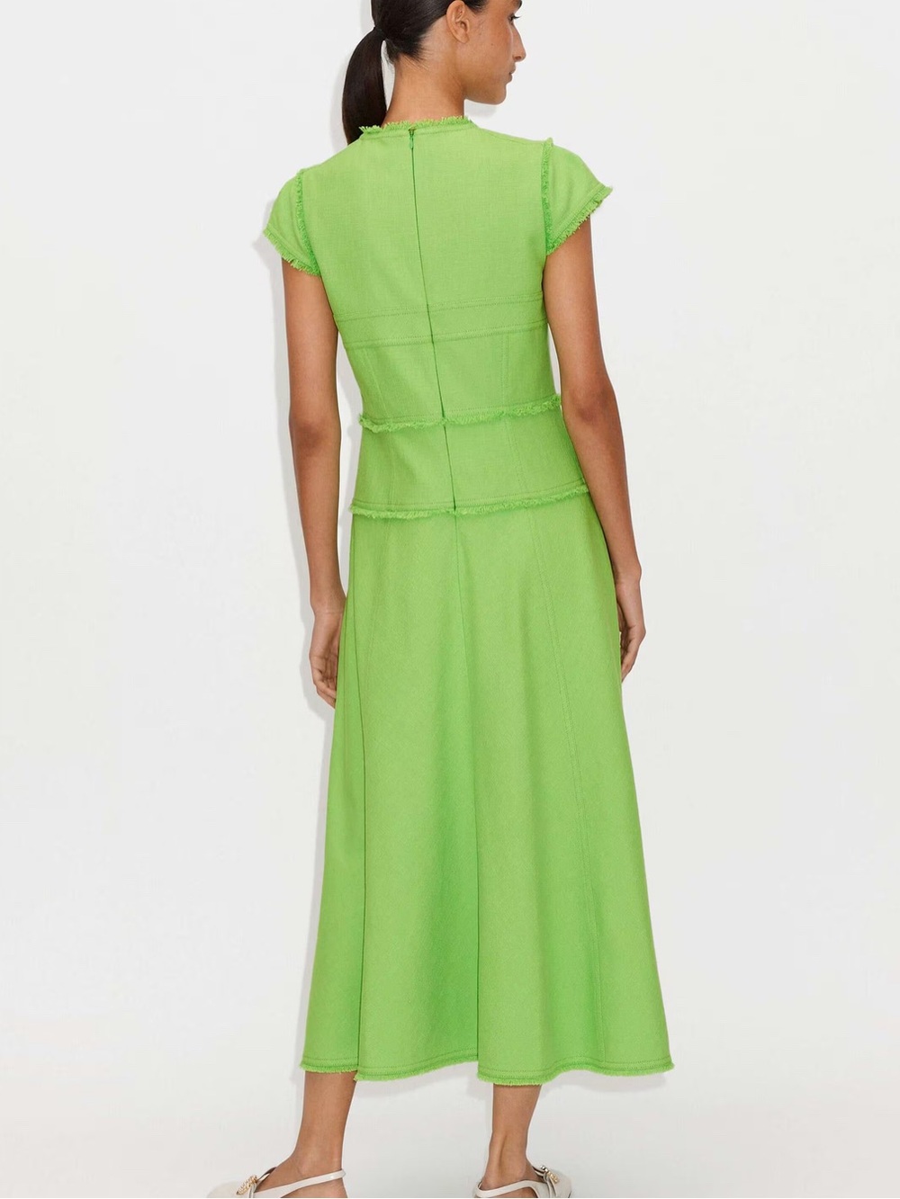 ME + EM Textured Cap Sleeve Midi Dress in Green Size: 4 - Picture 3 of 6